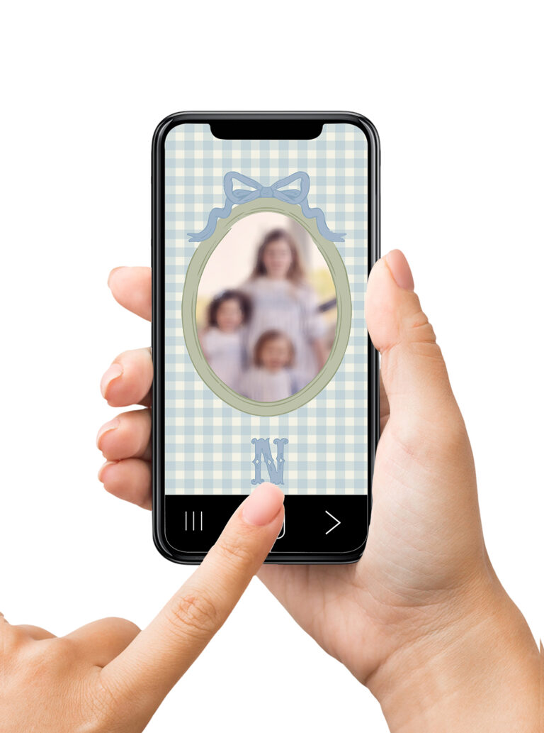 Blank frameless smartphone in female hands, empty screen for mockup, isolated on white background